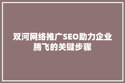 双河网络推广SEO助力企业腾飞的关键步骤