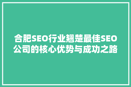 合肥SEO行业翘楚最佳SEO公司的核心优势与成功之路