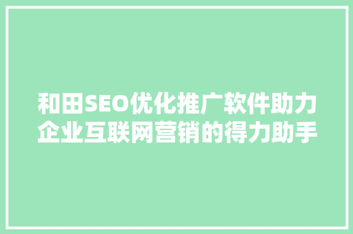 和田SEO优化推广软件助力企业互联网营销的得力助手