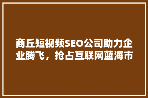 商丘短视频SEO公司助力企业腾飞，抢占互联网蓝海市场