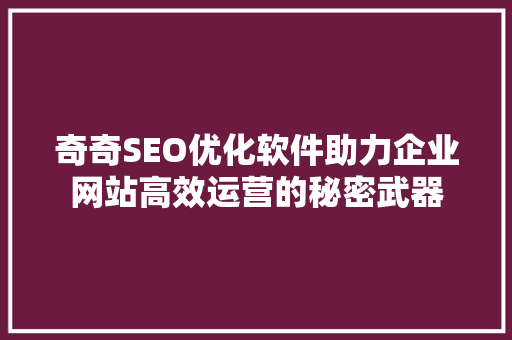 奇奇SEO优化软件助力企业网站高效运营的秘密武器