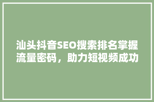 汕头抖音SEO搜索排名掌握流量密码，助力短视频成功