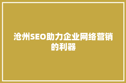沧州SEO助力企业网络营销的利器