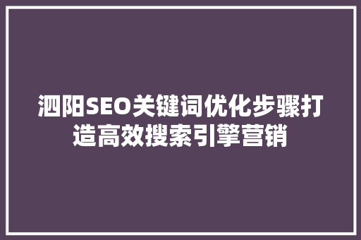 泗阳SEO关键词优化步骤打造高效搜索引擎营销