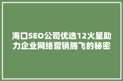 海口SEO公司优选12火星助力企业网络营销腾飞的秘密武器