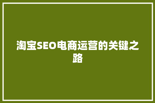 淘宝SEO电商运营的关键之路