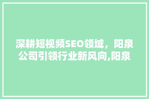 深耕短视频SEO领域，阳泉公司引领行业新风向,阳泉短视频SEO公司招聘背后的行业机遇