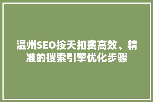 温州SEO按天扣费高效、精准的搜索引擎优化步骤