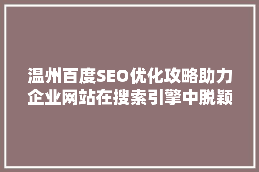 温州百度SEO优化攻略助力企业网站在搜索引擎中脱颖而出