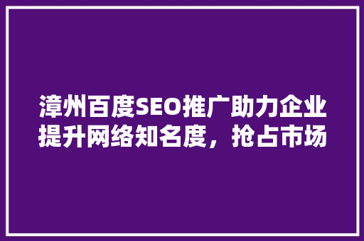 漳州百度SEO推广助力企业提升网络知名度，抢占市场先机