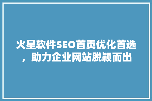 火星软件SEO首页优化首选，助力企业网站脱颖而出