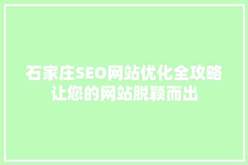 石家庄SEO网站优化全攻略让您的网站脱颖而出