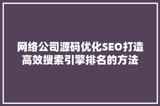 网络公司源码优化SEO打造高效搜索引擎排名的方法