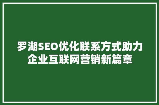 罗湖SEO优化联系方式助力企业互联网营销新篇章