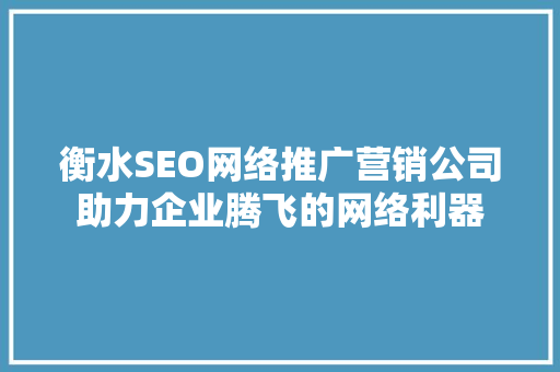 衡水SEO网络推广营销公司助力企业腾飞的网络利器