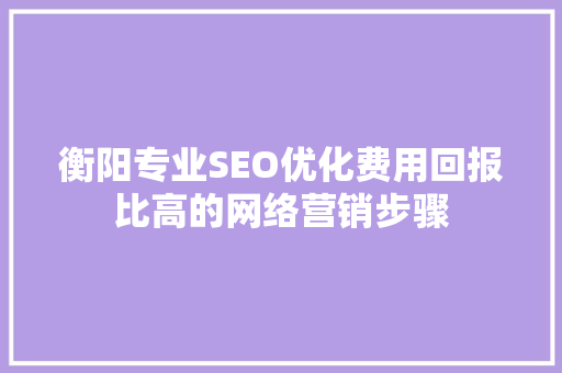 衡阳专业SEO优化费用回报比高的网络营销步骤