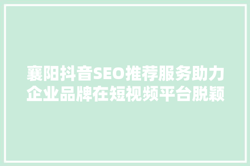 襄阳抖音SEO推荐服务助力企业品牌在短视频平台脱颖而出