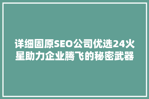 详细固原SEO公司优选24火星助力企业腾飞的秘密武器