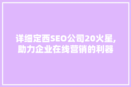 详细定西SEO公司20火星,助力企业在线营销的利器