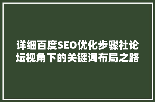 详细百度SEO优化步骤社论坛视角下的关键词布局之路