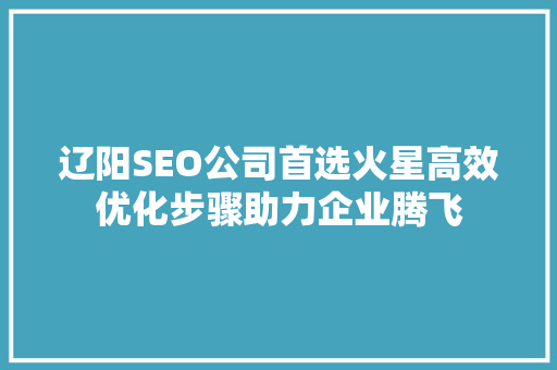 辽阳SEO公司首选火星高效优化步骤助力企业腾飞
