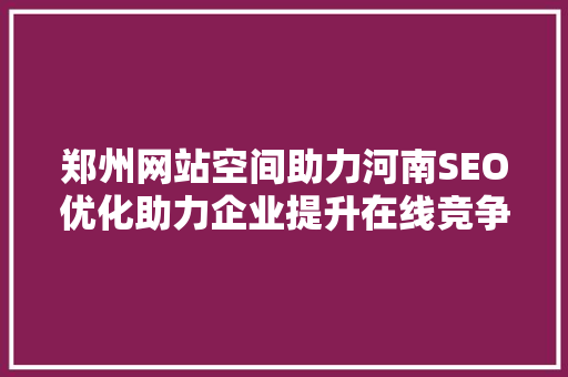 郑州网站空间助力河南SEO优化助力企业提升在线竞争力