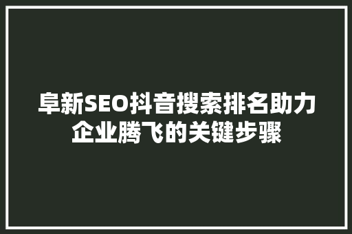 阜新SEO抖音搜索排名助力企业腾飞的关键步骤