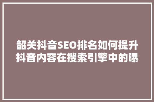 韶关抖音SEO排名如何提升抖音内容在搜索引擎中的曝光度