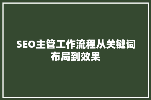 SEO主管工作流程从关键词布局到效果