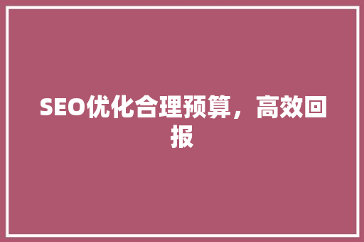 SEO优化合理预算，高效回报