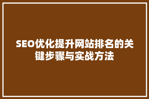 SEO优化提升网站排名的关键步骤与实战方法  第1张