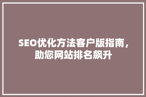 SEO优化方法客户版指南，助您网站排名飙升