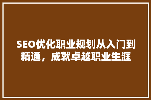 SEO优化职业规划从入门到精通，成就卓越职业生涯