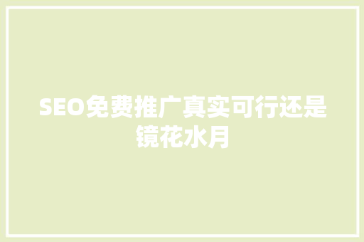 SEO免费推广真实可行还是镜花水月