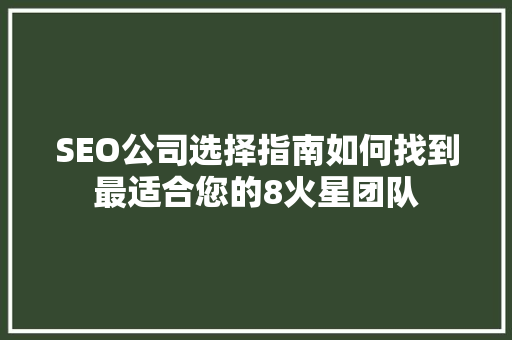SEO公司选择指南如何找到最适合您的8火星团队