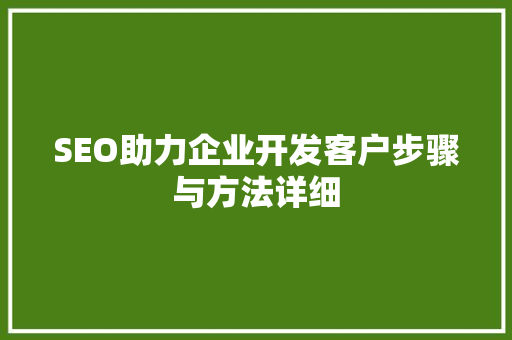 SEO助力企业开发客户步骤与方法详细