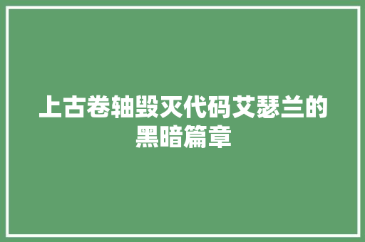 上古卷轴毁灭代码艾瑟兰的黑暗篇章