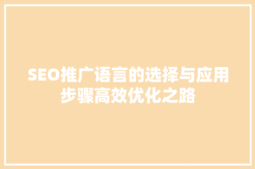 SEO推广语言的选择与应用步骤高效优化之路