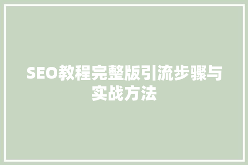 SEO教程完整版引流步骤与实战方法