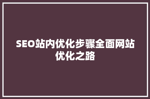 SEO站内优化步骤全面网站优化之路