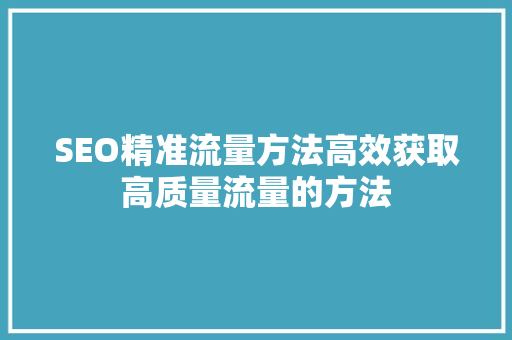 SEO精准流量方法高效获取高质量流量的方法