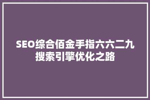 SEO综合佰金手指六六二九搜索引擎优化之路