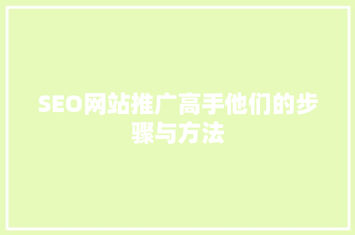 SEO网站推广高手他们的步骤与方法