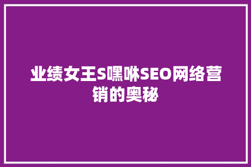 业绩女王S嘿咻SEO网络营销的奥秘