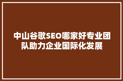 中山谷歌SEO哪家好专业团队助力企业国际化发展