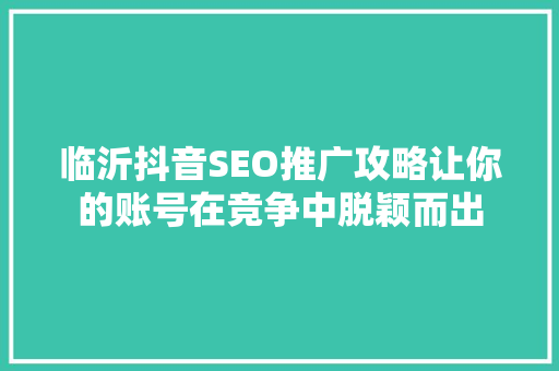 临沂抖音SEO推广攻略让你的账号在竞争中脱颖而出