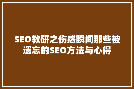 SEO教研之伤感瞬间那些被遗忘的SEO方法与心得