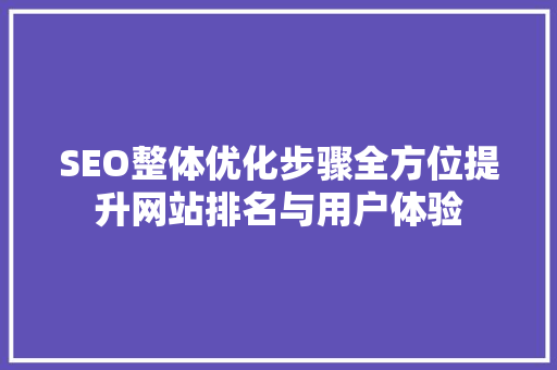 SEO整体优化步骤全方位提升网站排名与用户体验