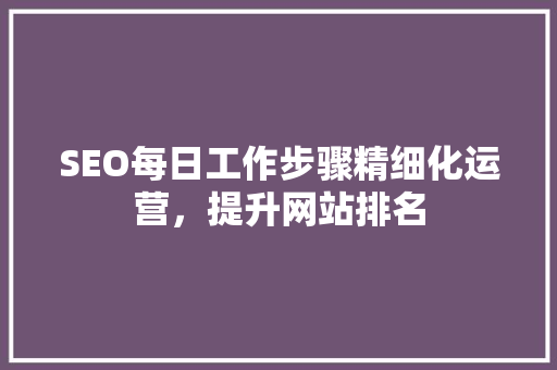 SEO每日工作步骤精细化运营，提升网站排名