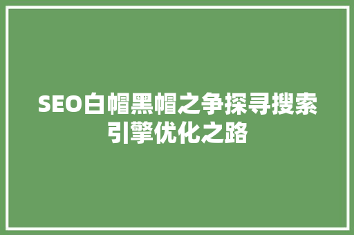 SEO白帽黑帽之争探寻搜索引擎优化之路